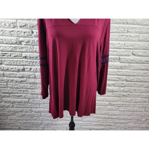 Maurices Womens Top 3 3X Plus Tunic 3/4 Sleeve Burgundy Pullover Sheer BUR4E - Picture 4 of 9